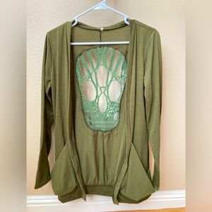 Green skull patterned cardigan